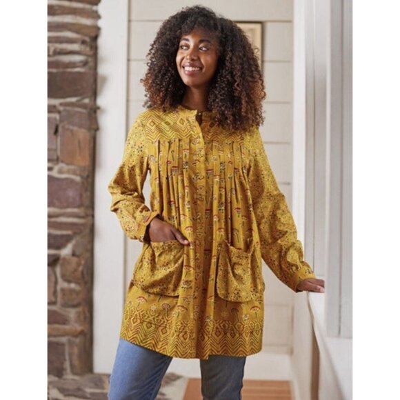 April Cornell Dresses & Skirts - APRIL CORNELL Dress Small Golden Fields Artist Smock 100% Cotton Pockets Yellow